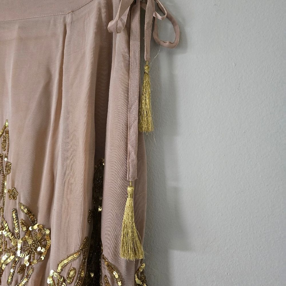 Soft Surroundings Women's Maxi Skirt Size Small Embellished Beige Gold Bohemian - Picture 6 of 9